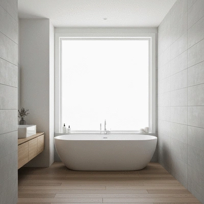 Modern bathroom with a freestanding tub and natural light